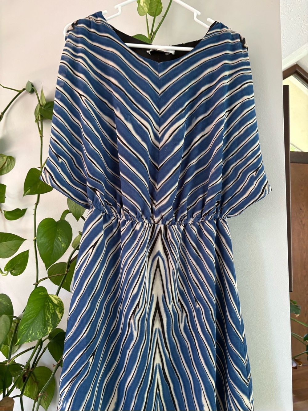 JENNY HAN Striped V-Neck Midi Dress